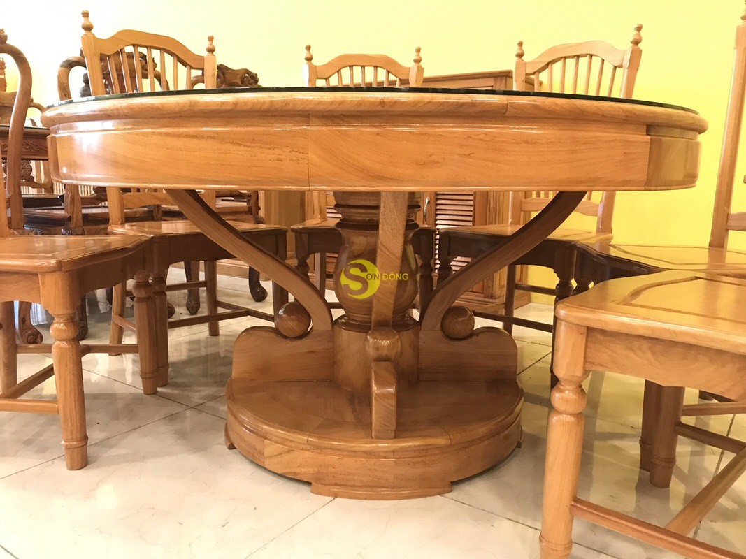 Bộ bàn ăn gõ đỏ 8 ghế hoàng gia hiện đại bàn tròn – BBA2278T (Ảnh 5)