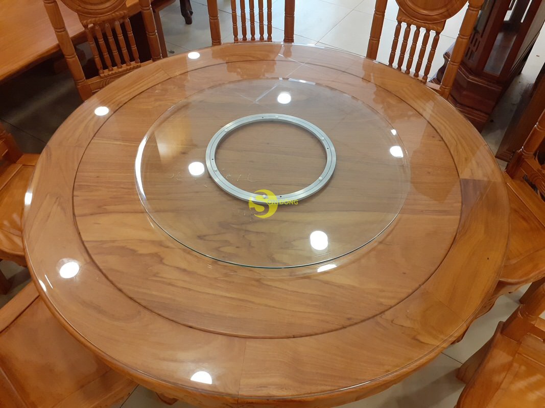 Bộ bàn ăn gõ đỏ 8 ghế mặt trời lá tây cổ điển nam bộ bàn tròn-BBA2288T (Ảnh 5)