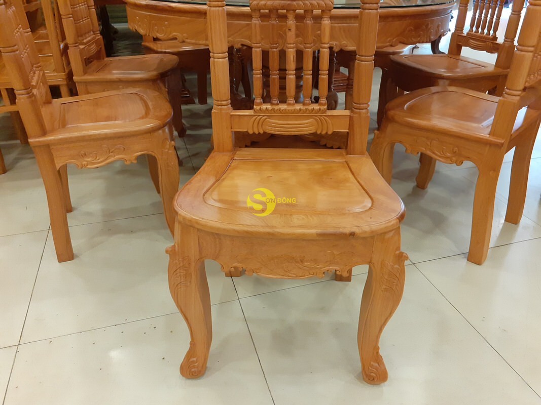 Bộ bàn ăn gõ đỏ 8 ghế mặt trời lá tây cổ điển nam bộ bàn tròn-BBA2288T (Ảnh 3)