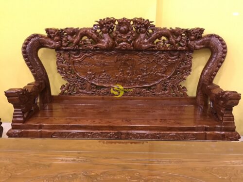 Bộ bàn ghế chạm rồng cột đục nổi gỗ hương tay 16 10 món BBG908 - Ảnh 20