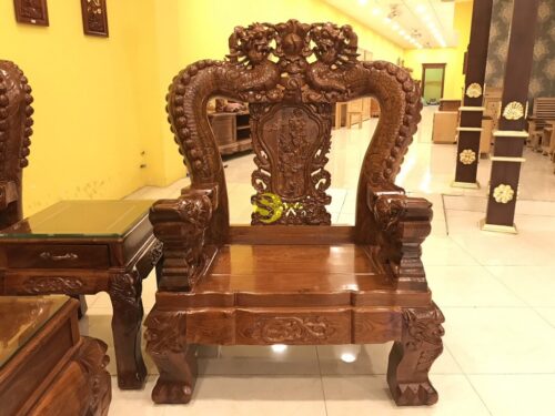 Bộ bàn ghế chạm rồng cột đục nổi gỗ hương tay 16 10 món BBG908 - Ảnh 17