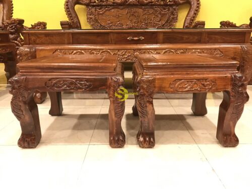 Bộ bàn ghế chạm rồng cột đục nổi gỗ hương tay 16 10 món BBG908 - Ảnh 16