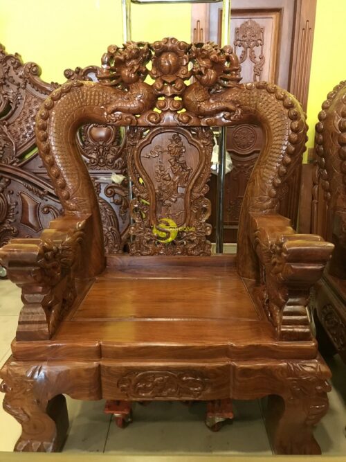 Bộ bàn ghế chạm rồng cột đục nổi gỗ hương tay 16 10 món BBG908 - Ảnh 23