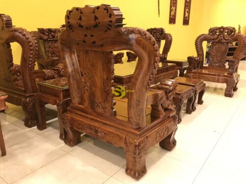 Bộ bàn ghế chạm rồng cột đục nổi gỗ hương tay 16 10 món BBG908 - Ảnh 12