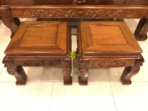 Bộ bàn ghế chạm rồng cột đục nổi gỗ hương tay 16 10 món BBG908 - Ảnh 6