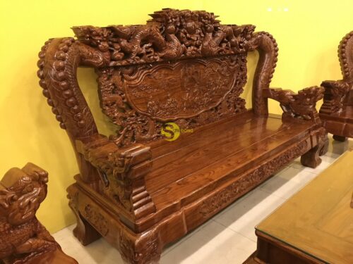Bộ bàn ghế chạm rồng cột đục nổi gỗ hương tay 16 10 món BBG908 - Ảnh 5
