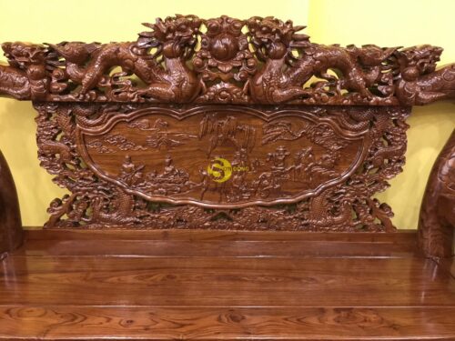 Bộ bàn ghế chạm rồng cột đục nổi gỗ hương tay 16 10 món BBG908 - Ảnh 4