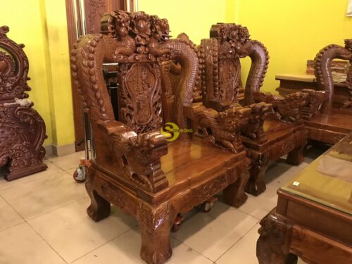 Bộ bàn ghế chạm rồng cột đục nổi gỗ hương tay 16 10 món BBG908 - Ảnh 28