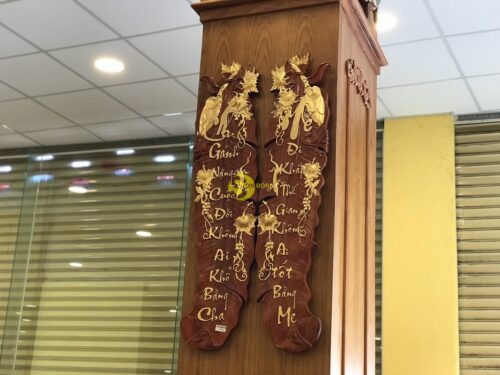 Câu đối lá chuối dát vàng gỗ hương - CD04 - Hình ảnh 6