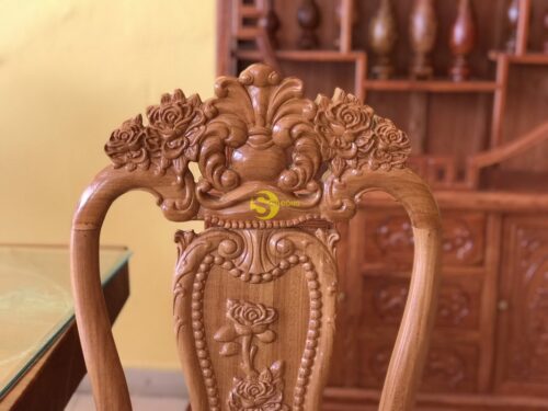 Ghế ăn chạm hoa hồng gõ đỏ - GA18 - Hình ảnh 6