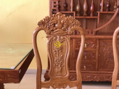 Ghế ăn chạm hoa hồng gõ đỏ - GA18 - Hình ảnh 4