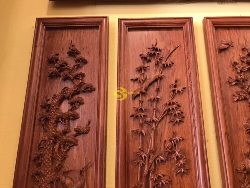 Tranh tứ quý gỗ hương đá 1.17m - LT20 - Hình ảnh 4
