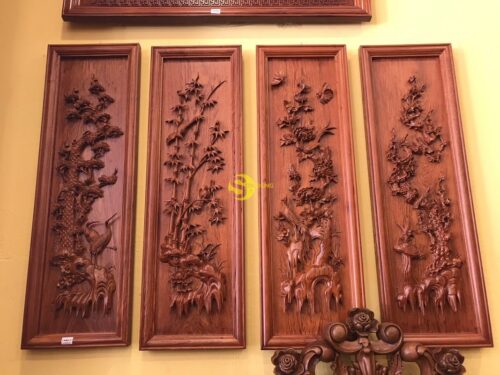Tranh tứ quý gỗ hương đá 1.17m - LT20 - Hình ảnh 16