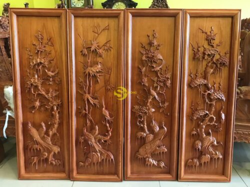 Tranh tứ quý gỗ hương huyết 1.17m - LT201 - Hình ảnh 10