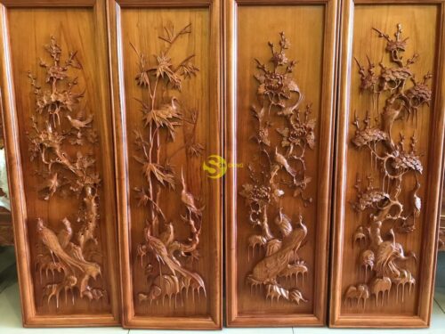 Tranh tứ quý gỗ hương huyết 1.17m - LT201 - Hình ảnh 11