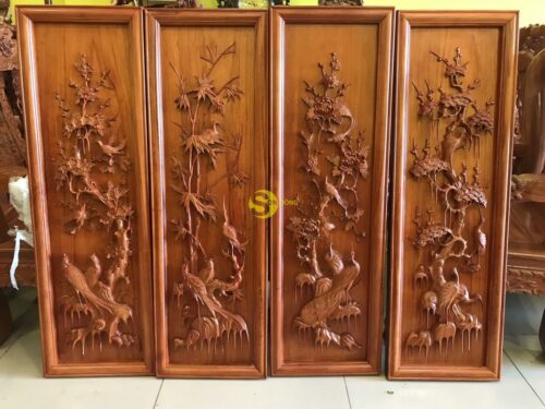 Tranh tứ quý gỗ hương huyết 1.17m - LT201 - Hình ảnh 4