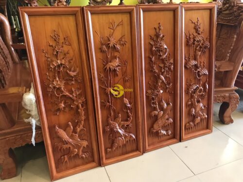 Tranh tứ quý gỗ hương huyết 1.17m - LT201 - Hình ảnh 3