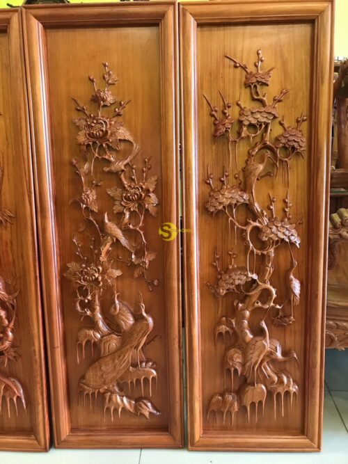 Tranh tứ quý gỗ hương huyết 1.17m - LT201 - Hình ảnh 2