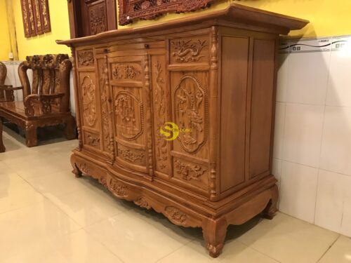 Tủ thờ gõ đỏ tam đa lắp ráp, mặt bầu 1,97m - SD792 - Hình ảnh 5