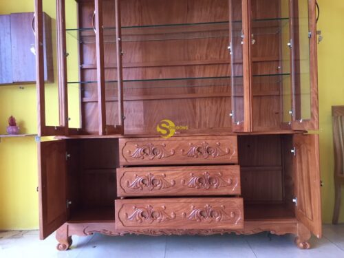 Tủ rượu gõ đỏ hoa lan tây 1m8x2m4 mã TR18 - Hình ảnh 13