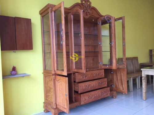 Tủ rượu gõ đỏ hoa lan tây 1m8x2m4 mã TR18 - Hình ảnh 3