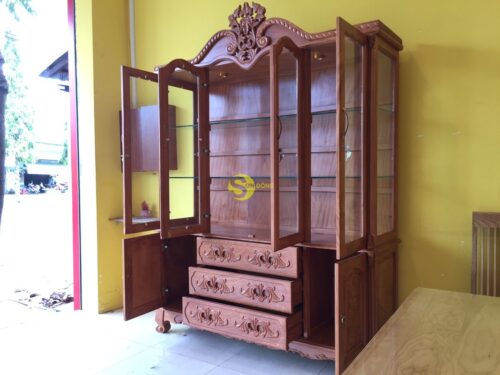 Tủ rượu gõ đỏ hoa lan tây 1m8x2m4 mã TR18 - Hình ảnh 12