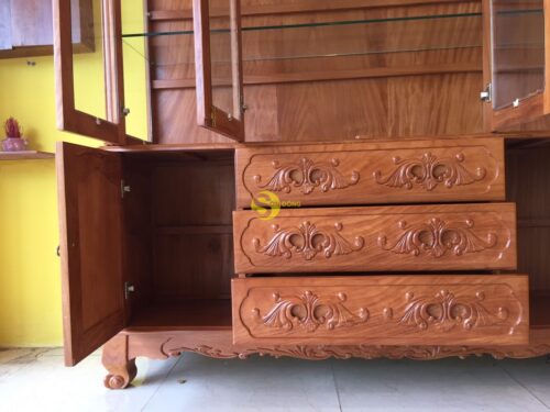 Tủ rượu gõ đỏ hoa lan tây 1m8x2m4 mã TR18 - Hình ảnh 8