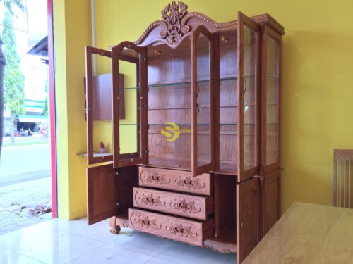 Tủ rượu gõ đỏ hoa lan tây 1m8x2m4 mã TR18 - Hình ảnh 7