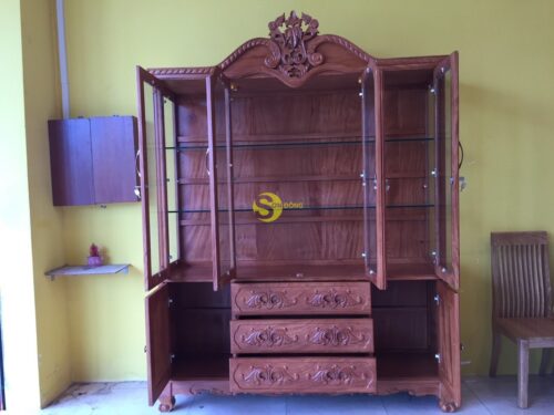 Tủ rượu gõ đỏ hoa lan tây 1m8x2m4 mã TR18 - Hình ảnh 5