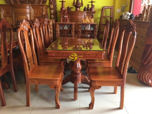 Bộ bàn ăn căm xe mặt gõ 6 ghế bàn vuông lượn - BBA1206L - Hình ảnh 4