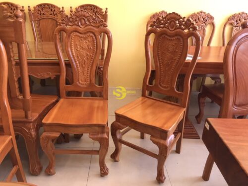 Bộ bàn ăn gõ đỏ 10 ghế hoa lá tây bàn vuông lượn - BBA21610L - Hình ảnh 20