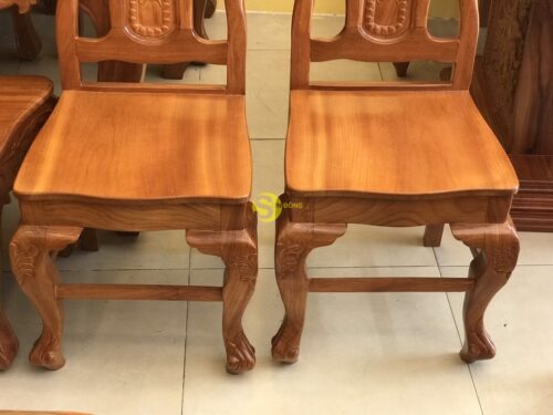 Bộ bàn ăn gõ đỏ 10 ghế hoa lá tây bàn vuông lượn - BBA21610L - Hình ảnh 3