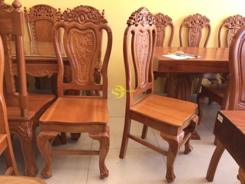 Bộ bàn ăn gõ đỏ 10 ghế hoa lá tây bàn vuông lượn - BBA21610L - Hình ảnh 19