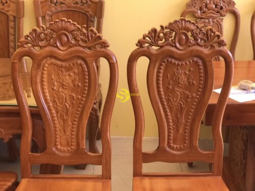 Bộ bàn ăn gõ đỏ 10 ghế hoa lá tây bàn vuông lượn - BBA21610L - Hình ảnh 16