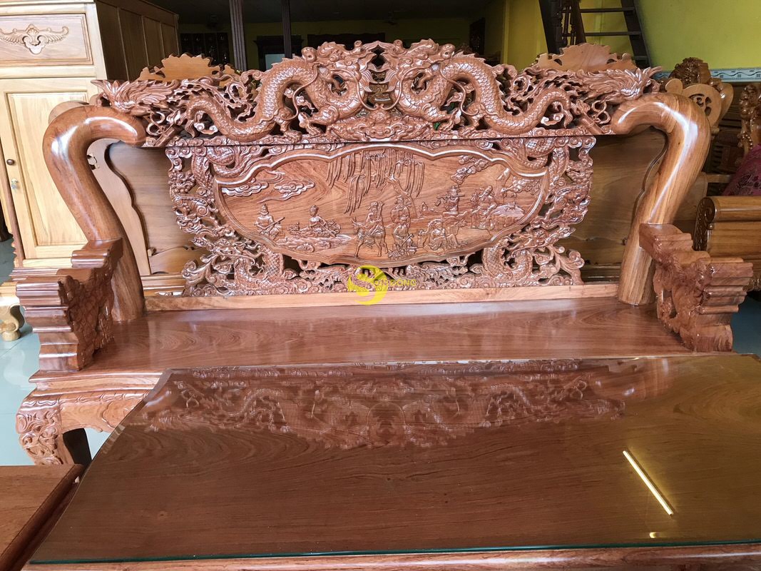 Bộ bàn ghế chạm rồng bát tiên gỗ hương đá tay 12, 6 món BBG636 (Ảnh 3)