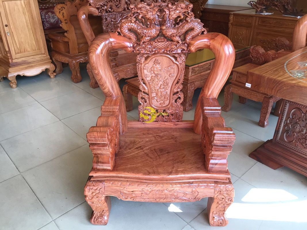 Bộ bàn ghế chạm rồng bát tiên gỗ hương đá tay 12, 6 món BBG636 (Ảnh 1)
