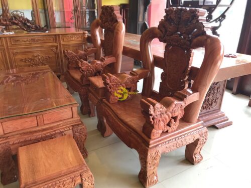 Bộ bàn ghế chạm rồng bát tiên gỗ hương đá tay 12, 6 món BBG636 - Hình ảnh 10