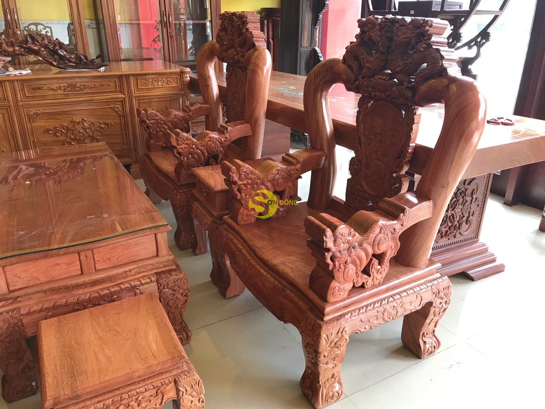 Bộ bàn ghế chạm rồng bát tiên gỗ hương đá tay 12, 6 món BBG636 (Ảnh 10)