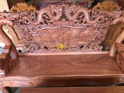 Bộ bàn ghế chạm rồng bát tiên gỗ hương đá tay 12, 6 món BBG636 - Hình ảnh 3