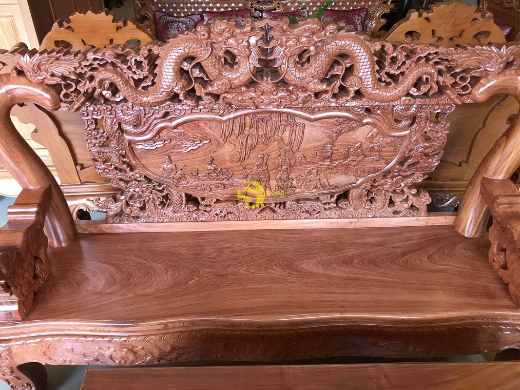 Bộ bàn ghế chạm rồng bát tiên gỗ hương đá tay 12, 6 món BBG636 (Ảnh 7)
