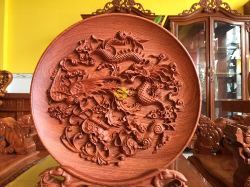 Đĩa tứ linh gỗ hương 32cm DTL32 - Ảnh 8