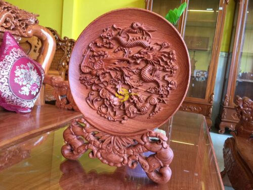 Đĩa tứ linh gỗ hương 32cm DTL32 - Ảnh 4
