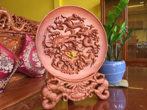 Đĩa tứ linh gỗ hương 32cm DTL32 - Ảnh 3