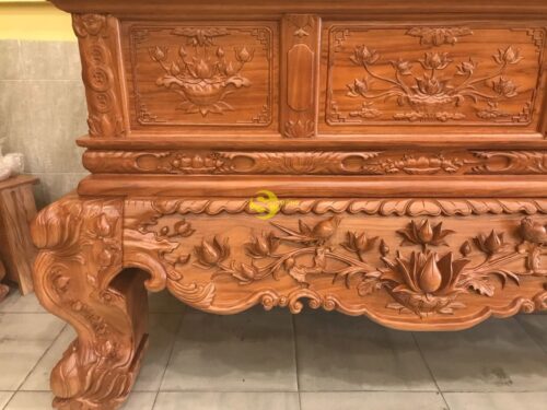 Sập thờ hoa sen nhị cấp gõ đỏ chân 24 SD124 - Hình ảnh 4