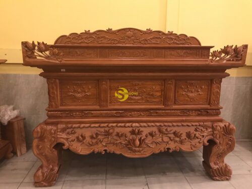 Sập thờ hoa sen nhị cấp gõ đỏ chân 24 SD124 - Hình ảnh 2