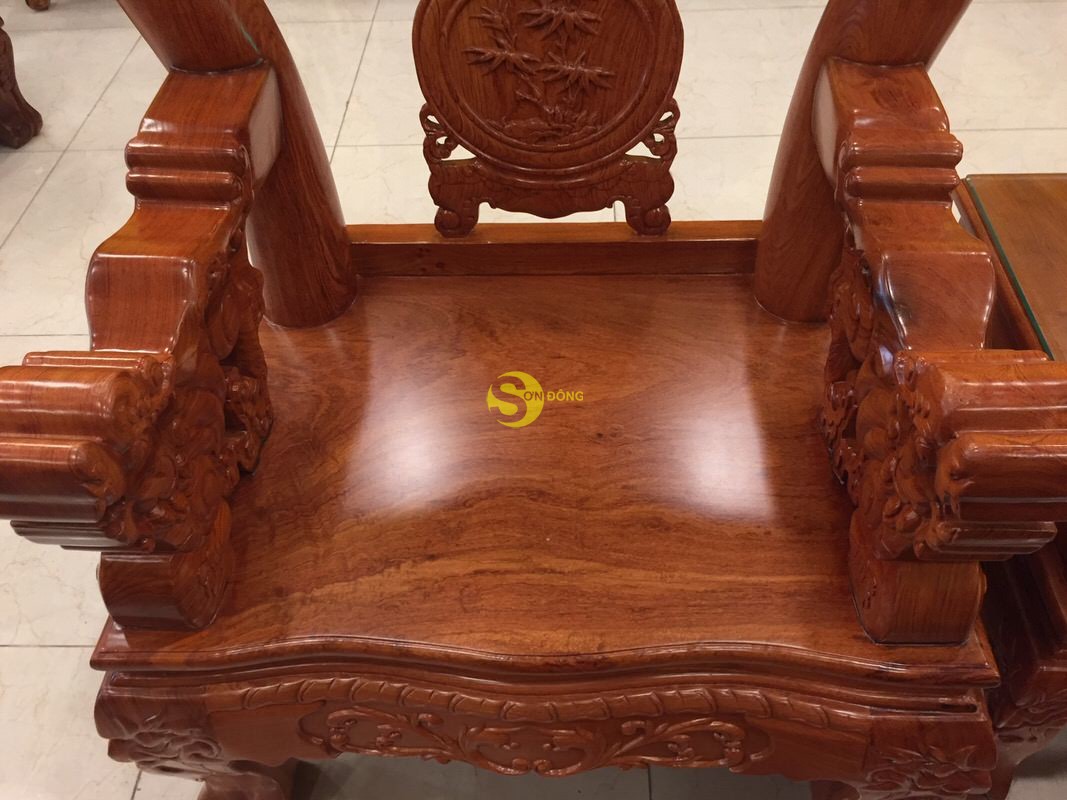 Bộ bàn ghế gỗ hương đá chạm đào chim tay nghê mặt liền 6 món tay 12 BBG249 (Ảnh 5)