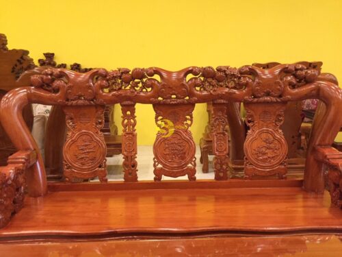 Bộ bàn ghế gỗ hương đá chạm đào chim tay nghê mặt liền 6 món tay 12 BBG249 - Hình ảnh 10