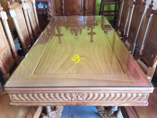Bộ bàn ghế phòng ăn gỗ gõ đỏ chạm chân nghê BBA2298V