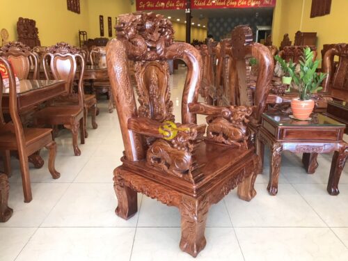 Bộ bàn ghế lưỡng long chầu nguyệt gỗ hương vân tay 12, 6 món BBG1804 - Hình ảnh 9
