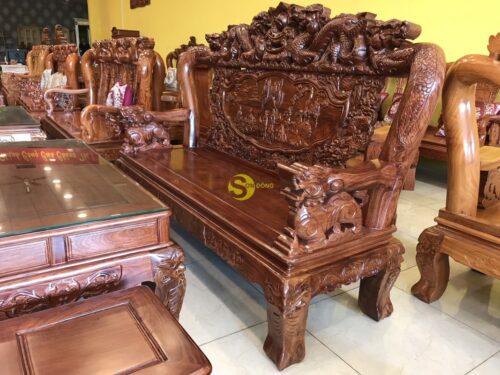 Bộ bàn ghế lưỡng long chầu nguyệt gỗ hương vân tay 12, 6 món BBG1804 - Hình ảnh 5